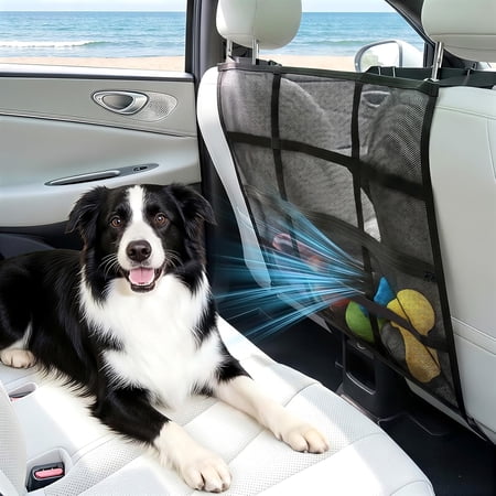 VavoPaw Dog Car Barrier, Prevents Dog Jumping & Driver Distraction, Double Layer Mesh Pet Barrier, Universal Fit for SUV, Cars & Trucks, Easy to Install, Breathable, with Storage Bag, 29.5x25.6 Inch