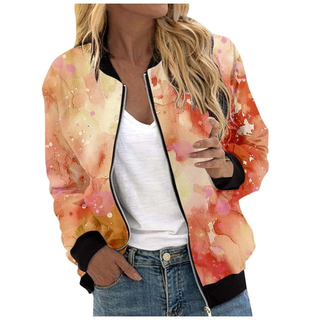 MKLEKYY Veste en Jean pour Femmes Veste Cardigan Décontractée à Imprimé Complet avec Fermeture Éclair Légère Mode Extérieure