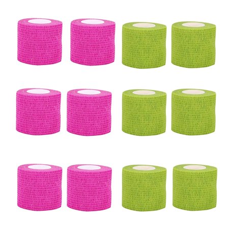 Tattoo Grip Cover Wrap,12PCS Disposable Cohesive Tattoo Grip Cover Elastic Bandage Handle Grip Tube for Tattoo Machine Tattoo Grip Accessories(Phosphor Pink+Grass Green)
