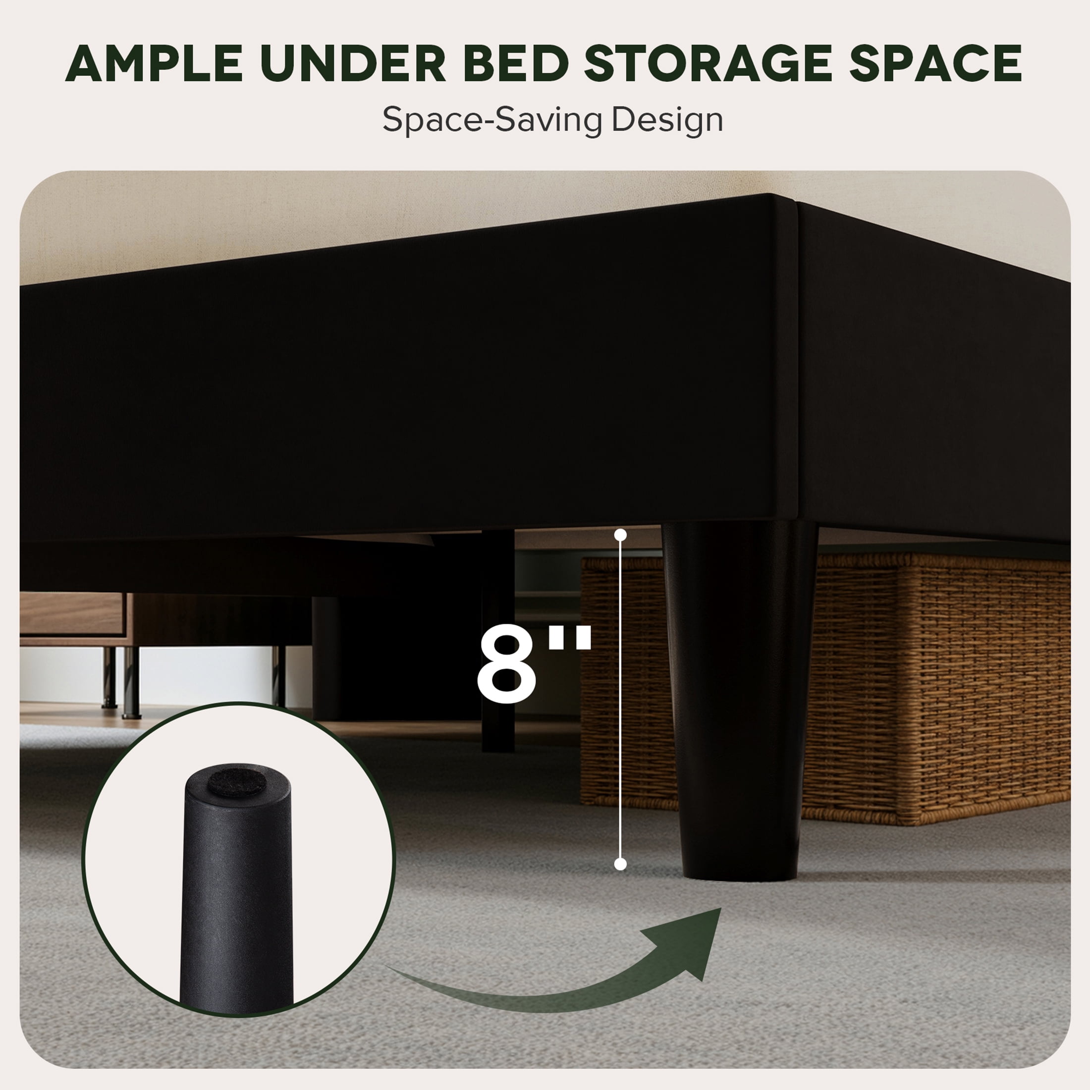 Einfach Queen Size Upholstered Bed Frame, Platform Bed with Velvet Wingback Headboard, Black