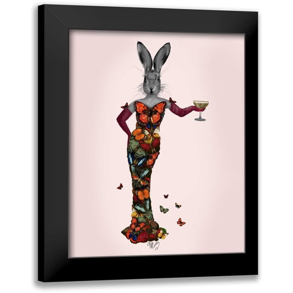 Fab Funky 12x14 Black Modern Framed Museum Art Print Titled - Rabbit Butterfly Dress