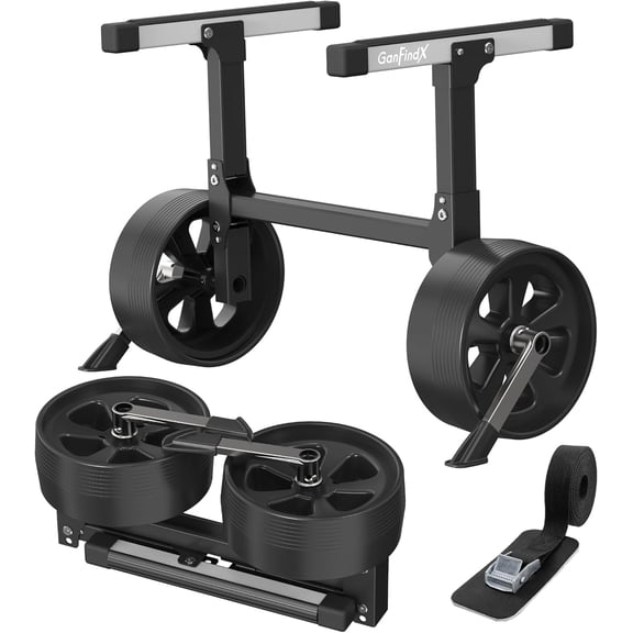 GanFindX Heavy-Duty Aluminum Kayak Cart, Foldable Canoe Trolley with Solid Wheels & Adjustable Bungee Straps, Lightweight Portable Kayak Dolly for Canoes, Paddle Boards & Small Boats