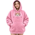 thumbnail image 2 of Flannel Pet Pouch Hoodie For Women, Fluffy Warm Cat Hoodie With Pouch, Pet Carrier Sweatshirt With Drawstring For Dogs & Snack Hoodies Pet Lovers, Pink, XL, 2 of 5