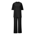 thumbnail image 3 of Honeeladyy Women 2 Piece Summer Outfits Casual Short Sleeve Tops with Long Pants Plus Size Tracksuit Lounge Sets Black L, 3 of 4