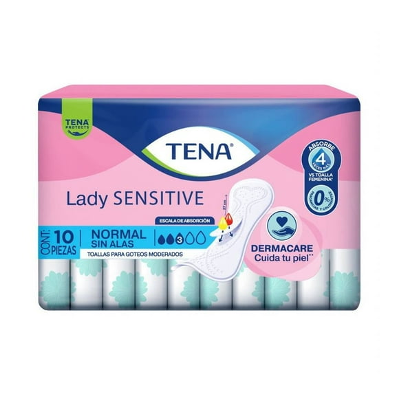 Toallas femeninas Tena lady sensitive normal sin alas 10 pzas