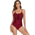 thumbnail image 3 of SWSMCLT Women's Spaghetti Strap Slimming String Scoop Neck Sexy Swimsuit Beach Bathing Suit Ruffle One Piece Swimsuit Burgundy X-Large, 3 of 4