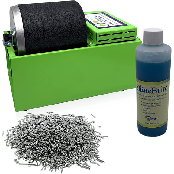 Single Barrel Tumbler, Jewelry and Metal Polishing Kit, Includes 1 Pound of Jewelers Mix Shot and 8 Ounces of Shinebrite Burnishing Compound