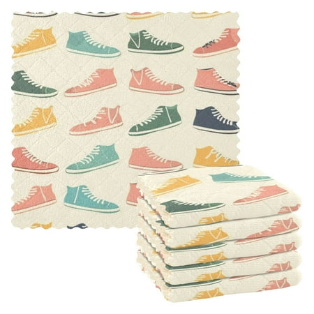 

6 Pieces of Kitchen Towels 11x11Inch Kitchen Dish Cloths Kitchen Dish Towels Reuseable Cleaning Cloths Cartoon Color Shoes