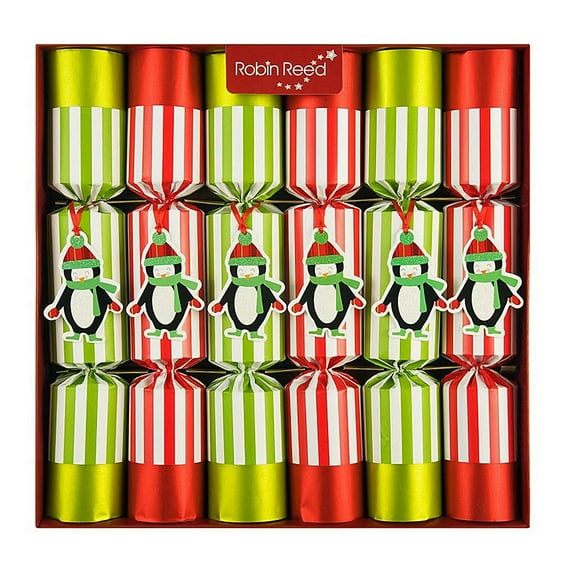 Robin Reed English Holiday Christmas Crackers, Pack of 6 - Racing Penguins
