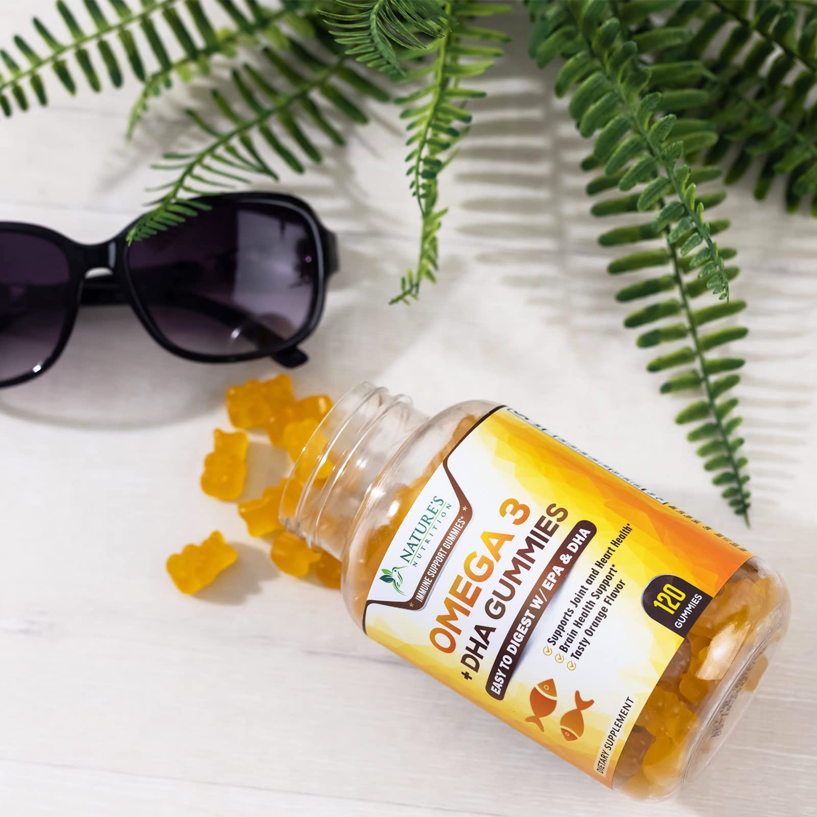 Omega 3 Fish Oil Gummies, Heart Healthy Omega 3 Gummy Supplement with High Absorption DHA & EPA, Extra Strength Joint & Brain Support, Delicious Orange Flavor Fish Oil Nature's Vitamin - 120 Gummies