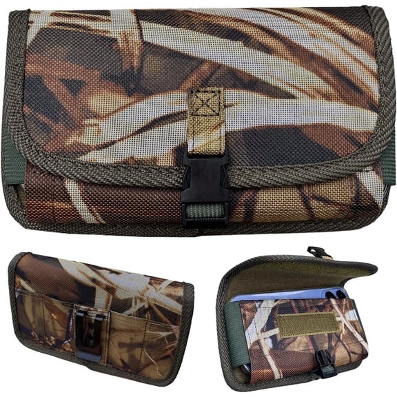 Men Camo Cell Phone Holster Belt Clip Pouch, XXL Dual Closure Phone Holder for iPhone 17/16/15/14 Pro Max Plus, Samsung Galaxy S25 Ultra S25 Plus