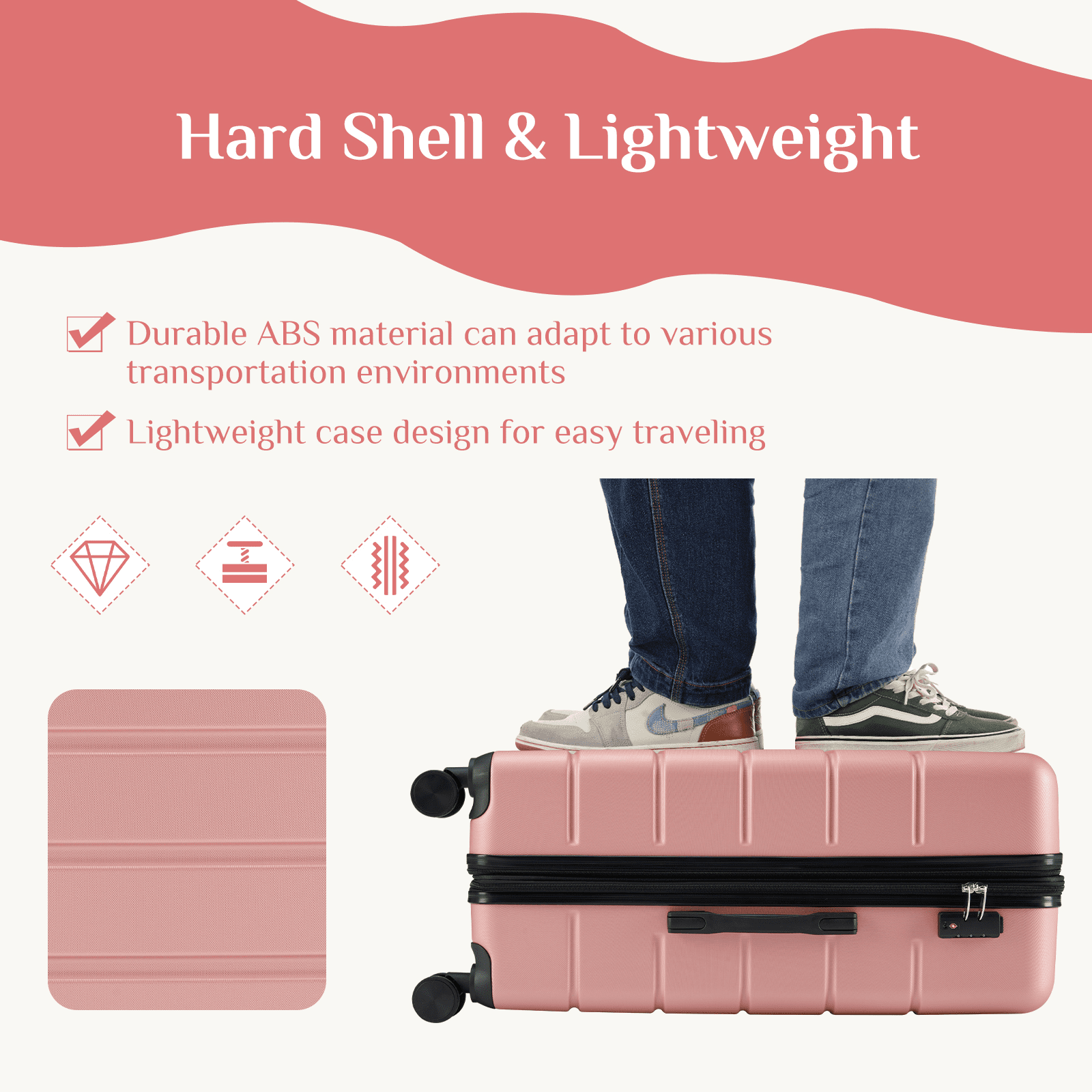 MAYEERTY 3 Pieces Hardside Luggage With Spinner Wheels Expandable And Tsa Lock Hard Shell Lightweight Roller Suitcase,Pink