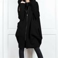 thumbnail image 2 of Women's Hooded Pocket Sweatshirt Zipper Mid Length Loose Jacket Solid Color Hoodie Plus Size Coats for Women Black M, 2 of 5