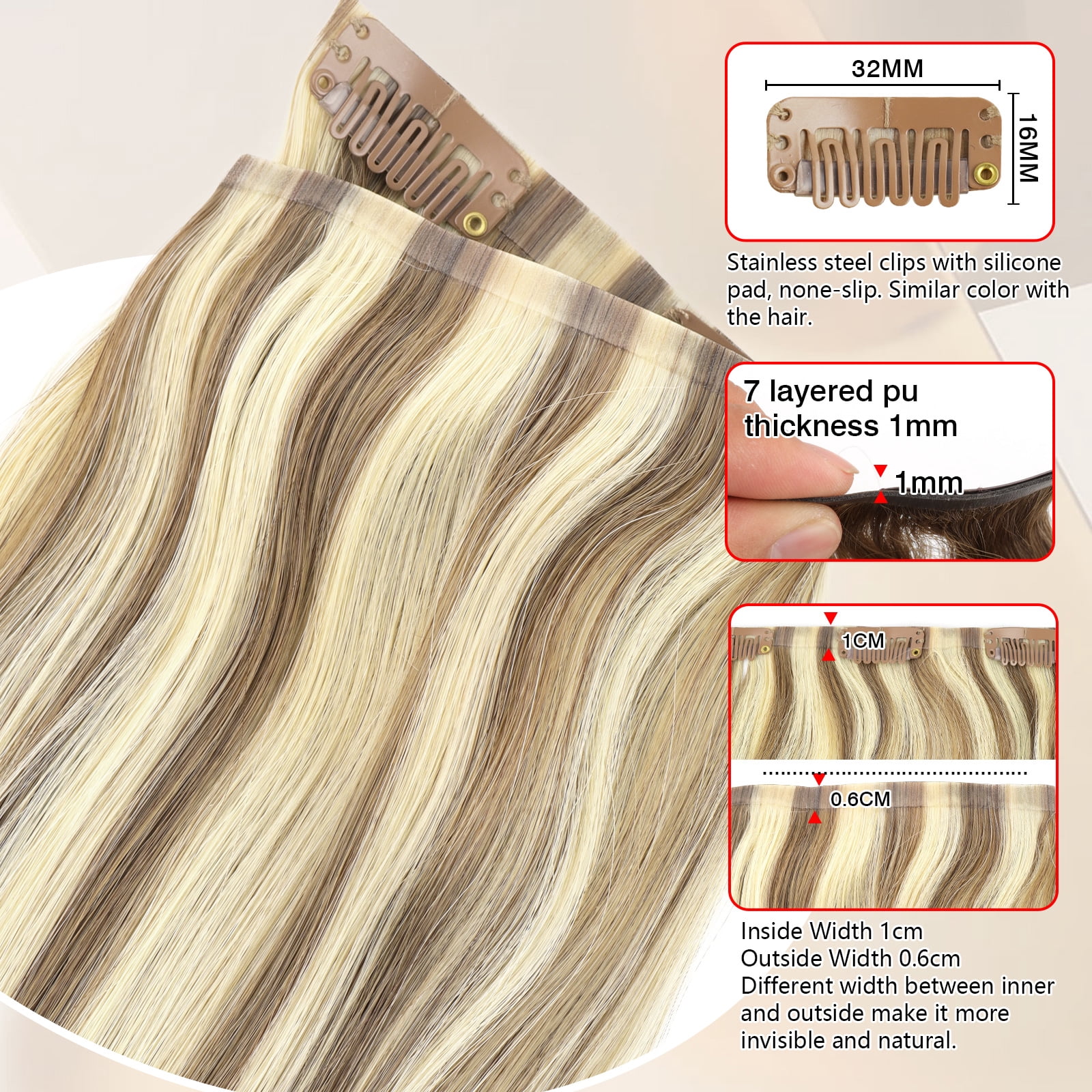 PU Clip In Hair Extensions P6/24# 240g 22inch
