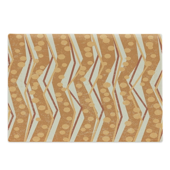 Burnt Orange Cutting Board, Chevron Zigzags Pattern with Stripe and Dots Geometrical, Decorative Tempered Glass Cutting and Serving Board, Large Size, Burnt Orange Off White, by Ambesonne