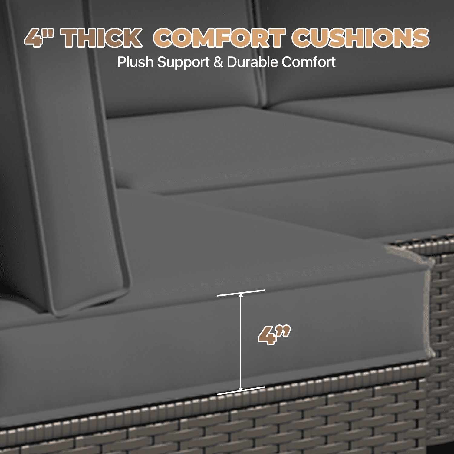 BaPiPro 6-Person Dark Gray Outdoor Sectional Sofa Cushions, Waterproof Polyester Patio Cushions with High-Density Sponge & Side Pillows, No Assembly for Backyard, Porch, Deck & Poolside