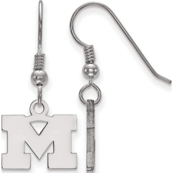 Sterling Silver Rh-Plated Logoart Michigan (Univ Of) Xs Dangle Earrings (30 X 14) Made In United States ss006um