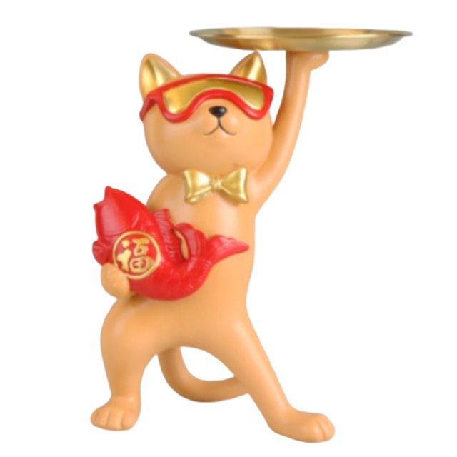 Estatuilla De Bandeja De Almacenamiento Para Gatos Resina lindo gato bandeja de almacenamiento estatuilla adorno decoración para sala de estar (naranja) Likrtyny Libre de BPA