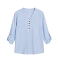thumbnail image 6 of KyCheLot Women's Stripe Shirts Solid Color Button V Neck Rolled Half Sleeve Shirts Fashion Comfy Casual Blouses, 6 of 8