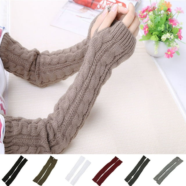 Arm Warmers Long Fingerless Gloves Knit Wrist Warmers with Thumb Hole
