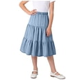 thumbnail image 2 of HBYJLZYG Girls' Tiered Midi Skirt, Elastic Waist A-Line with Ruffle Layers, Casual School and Everyday Wear, Solid Color Versatile Skirt for Kids Spring Fall Outfits, 2 of 8