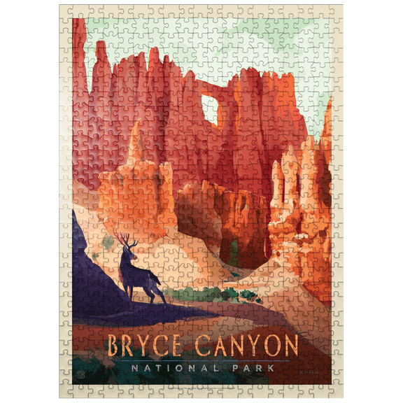 MyPuzzle - Bryce Canyon National Park: Mule Deer, Vintage Poster - Premium 500 Piece Jigsaw Puzzle for Adults