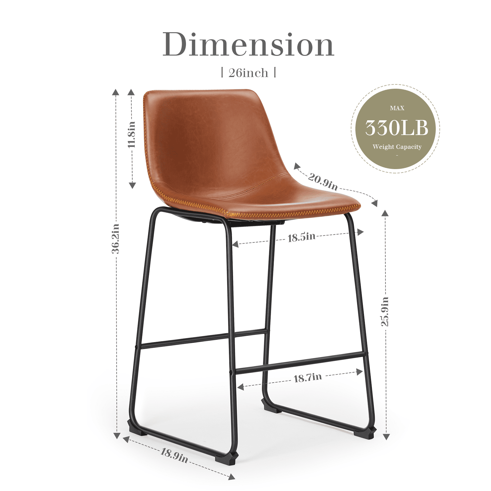 MAYEERTY Armless Barstools Faux Leather Dining Chairs with Metal Legs and Footrest, for Home Office Kitchen Island