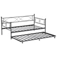 thumbnail image 1 of Bingirl Cadre de Lit de Jour en Métal Format Simple avec Tiroir-Lit, Base de Matelas Plateforme Canapé-Lit, Roulettes Verrouillables, Lattes Métalliques Robustes, pour Salon, Chambre, Chambre d'Amis, Noir, 1 of 7