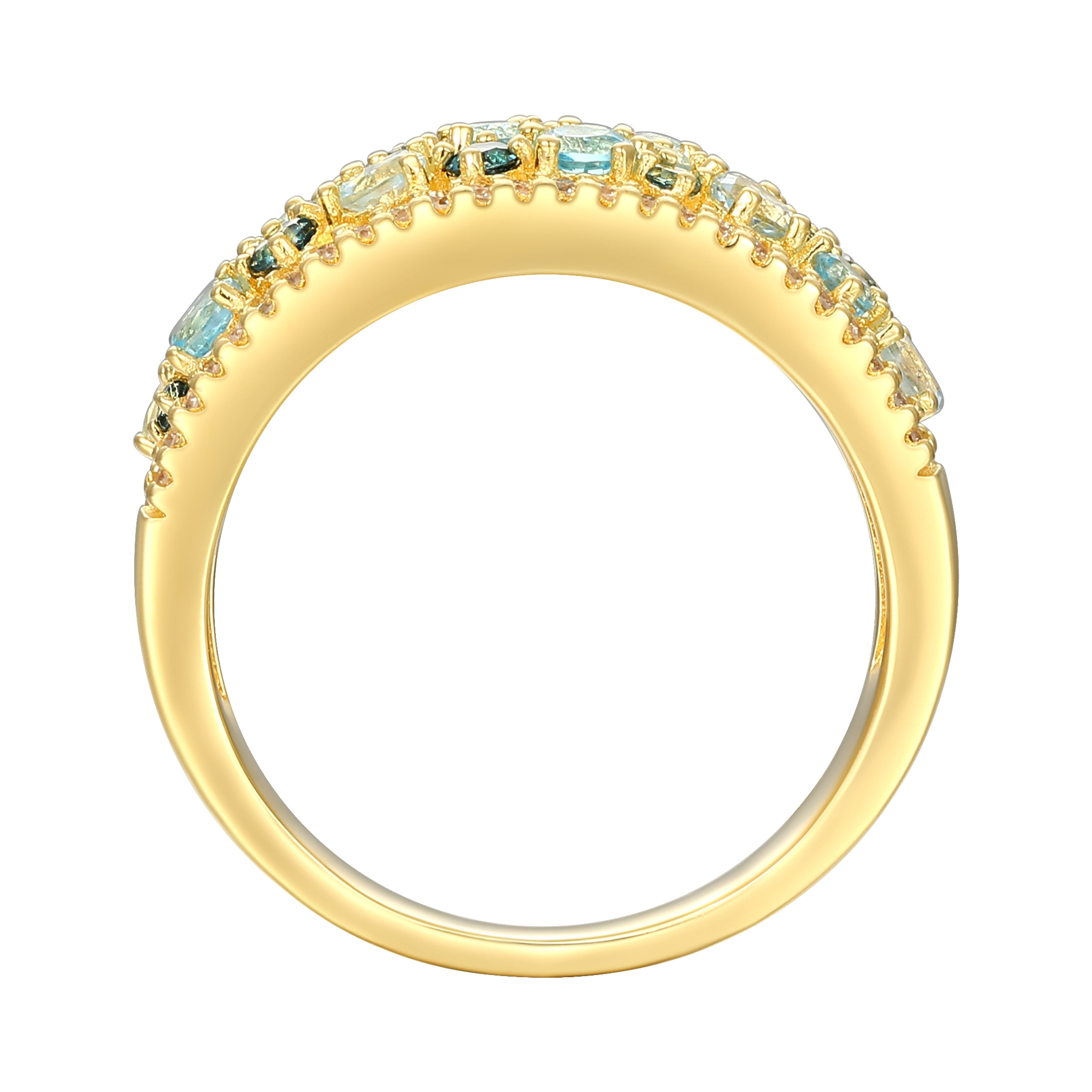Forever Facets 18K Gold Plated 1/4 CT TW Lab Grown Diamond and Blue Topaz Ring