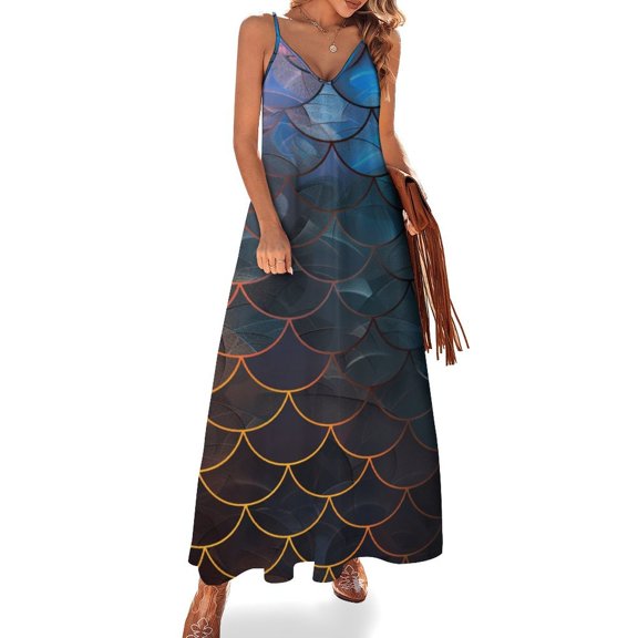 Mermaid Fish Scales Design Sleeveless Dress Woman Fashion Long Dresses Women's Summer Suit Dress 2025