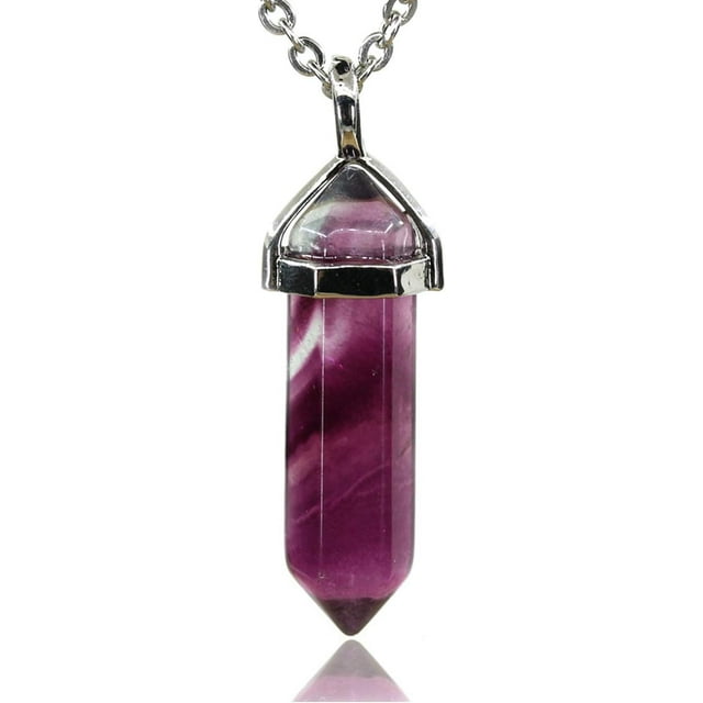 Angelstones Pendentif Collier Chakra Reiki Hexagonal Pointu en Fluorite Violet 20 Pouces