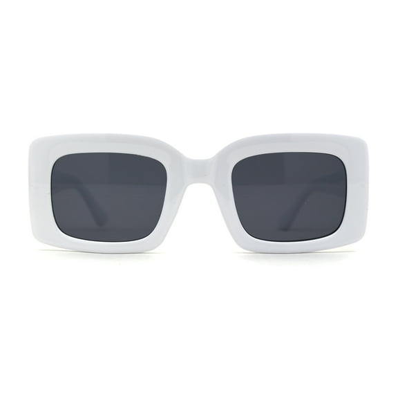 Womens Thick Rimmed Square Rectangular Sunglasses White Black