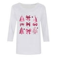thumbnail image 4 of asdoklhq Christmas Womens Flannel Shirt Women's Christmas Printed Round Neck 3/4 Sleeve T-shirt Loose Top Long Sleeve Round Neck Top/Shirt White 2X, 4 of 5