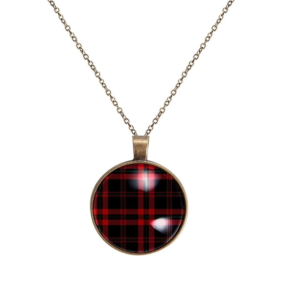Tartan Scottish Plaid Necklace Personalized Custom Photo Round Pendant Adjustable Stainless Steel Necklaces with Gift Box for Men Women Mothers Valentine's Jewelry Gift