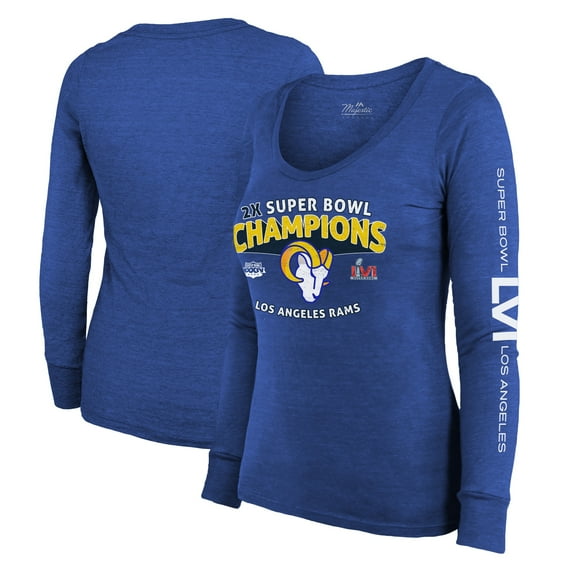 Women's Majestic Threads Heathered Royal Los Angeles Rams 2-Time Super Bowl Champions Sky High Tri-Blend Long Sleeve