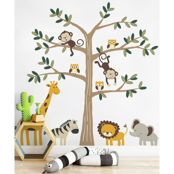Safari Tree with Cute Animals Wall Decal - Scheme B