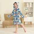 thumbnail image 2 of FORMRS Niños Bathrobe Unisex Hooded Robe Soft Plush Pajamas Sleepwear, Size 2-3T, Blue Cute Train Pattern, 2 of 7