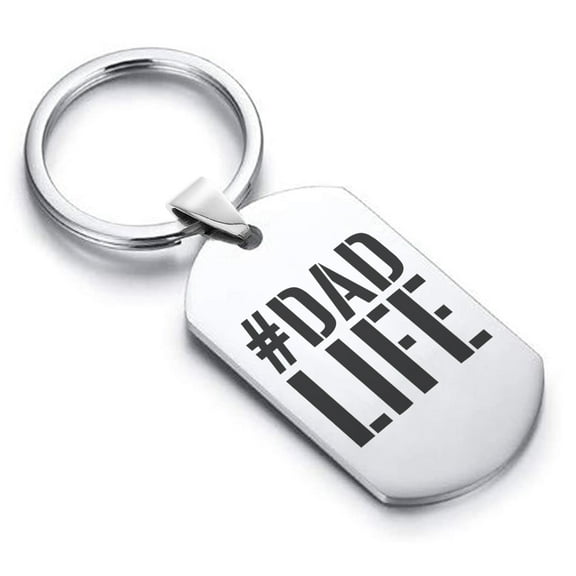 Stainless Steel #DadLife Dog Tag Keychain Circle Ring