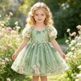 thumbnail image 2 of Curuila Child Toddler Girls Dress Short Sleeve Floral Embroidered Square Neck Fashionable Dresses Size 4 Years, 2 of 9
