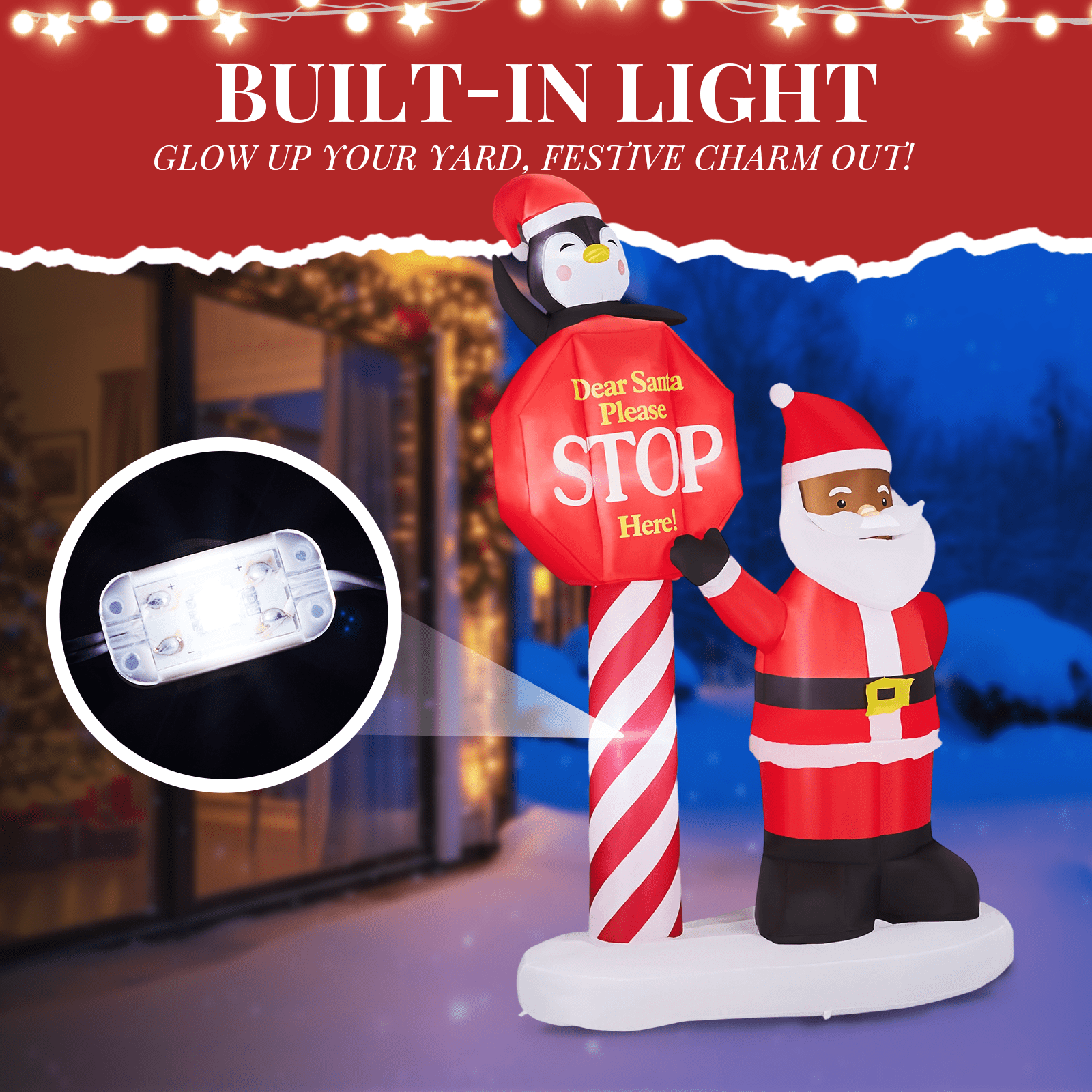 Astoutdoor Christmas Inflatable Decoration, Black Santa & Road Sign, 59.1 x 29.5 x 96.5 in, Built-in LED Lights, Blow Up Yard Decor