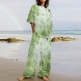 thumbnail image 2 of Summer Savings Clearance! Dezsed Womens Linen Cotton 2 Piece Sets Outfits Summer Casual Short Printing Tops Wide-Leg Pants Loose Outfits Green XL, 2 of 5