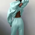 thumbnail image 5 of Gmluru Women 2 Piece Outfits Sweatsuit Oversized Solid Color Long Pants Hooded Pullover Long Sleeve Sweatshirts Sets Plus Size Travel Clothes Tracksuit Mint Green 2XL, 5 of 6