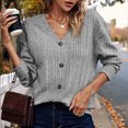 thumbnail image 5 of Aueoeo Women'S Knitted Cardigan Open Front Long Sleeve V Neck Sweaters Button -Down Loose Sweaters Spring/ Fall Outwear Coats Gray S, 5 of 7
