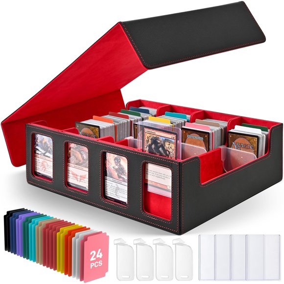 Card Storage Box for Trading Cards with Card Supporters, 3000+ MTG Deck Box with 24 Colorful Divider Tabs, Trading Card Storage with Viewing