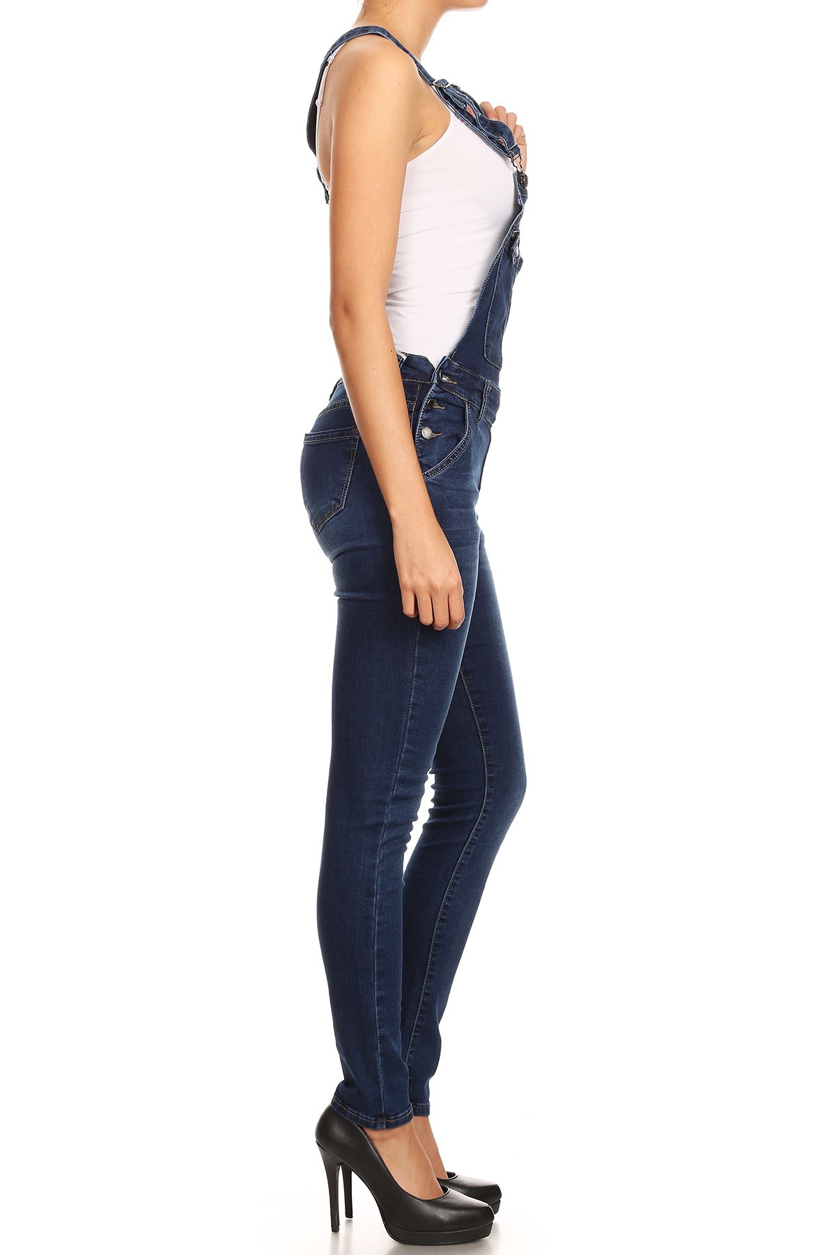 Fashion2Love Womens Juniors / Plus Stretch Denim Jean 6 Button Adjustable Straps Overalls - image 3 of 6