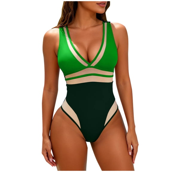 fheaev Full Piece Swimsuit for Women Deep V High Cut Cheeky One-Piece Design Padded Push Up Summer Vacation Beachwear Swimwear