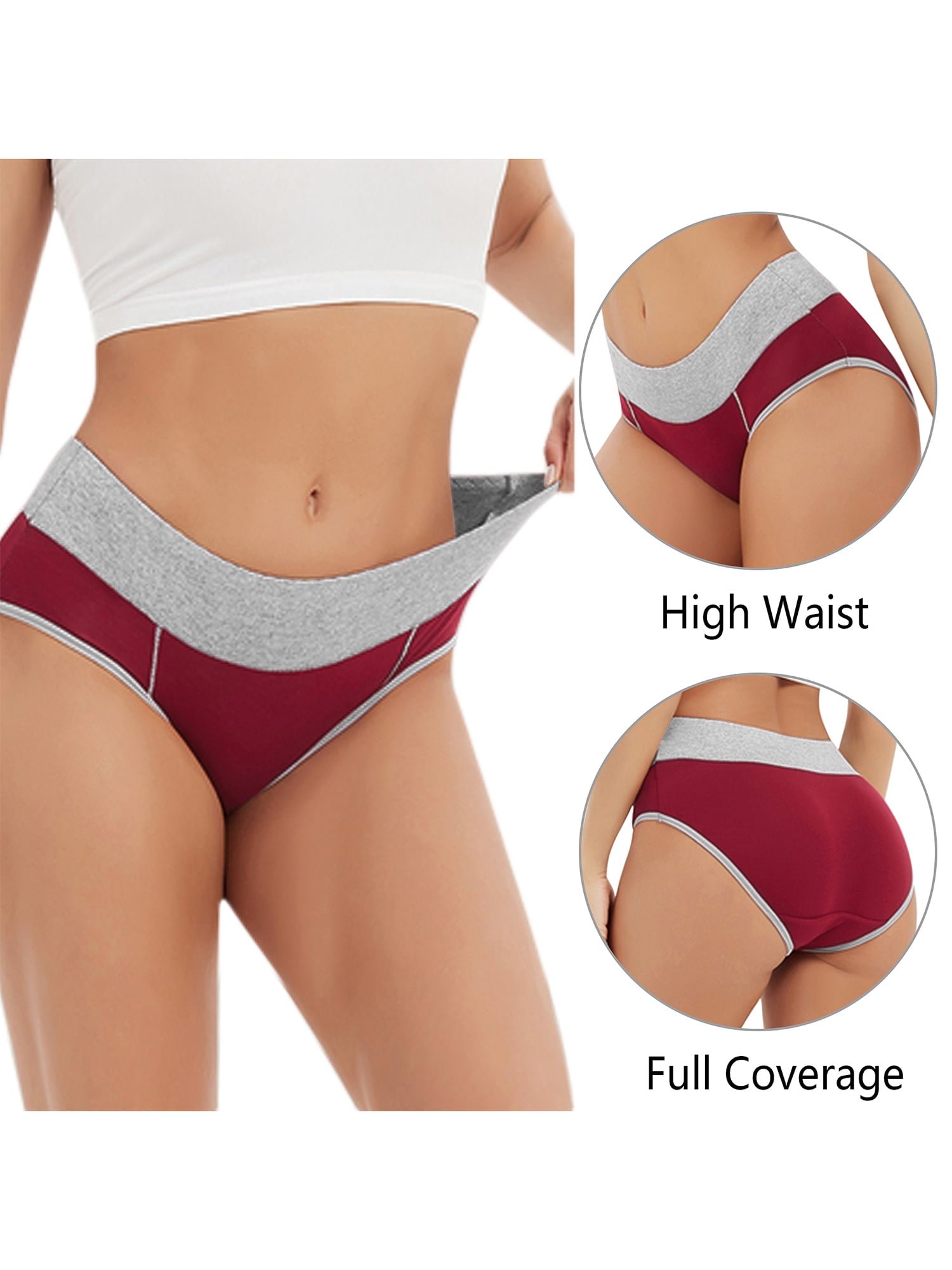 Unique Bargains Women's Plus Size 5 Packs Brief Stretchy Underwear Black, Pink, Yellow, Red Pink, Green M