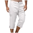 thumbnail image 3 of YOIAVAIOY Men's Casual Capri Pants Summer Cargo Capris Button Zipper Below Knee Running Hiking Cropped Pants with Multi-Pockets White S, 3 of 8
