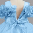 thumbnail image 7 of THDHVS Flower Girl Dress,Dresses for Girls,Summer Solid Color Mesh Princess Dress Z-Shoulder Wedding Party Dress for Kids Girls Blue 4-5 Years, 7 of 7