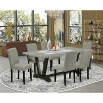 East West Furniture V697AB106-7 7-Pc Dining Room Table Set - 6 Padded Parson Chairs and 1 Modern Rectangular Cement Kitchen Dining Table Top with High Chair Back - Wire Brushed Black Finish